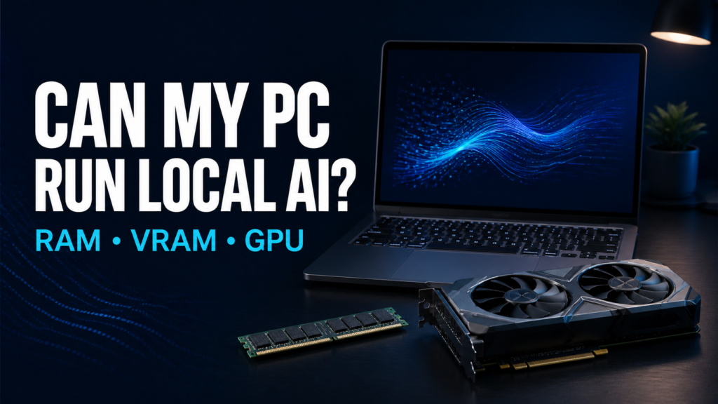 Laptop, RAM and GPU illustrating local AI hardware requirements