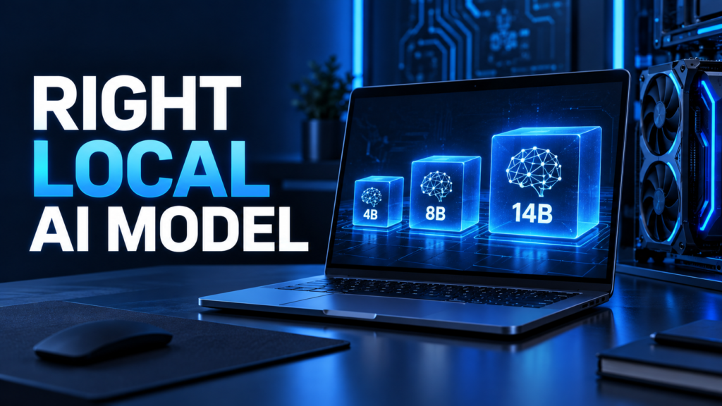 Local AI model sizes 4B, 8B and 14B compared on a computer